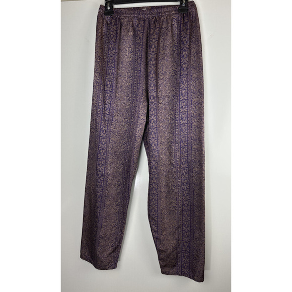 Victoria's Secret Satin-Like Pajama Set Purple Gold Paisley Button Shirt Pants S - Picture 8 of 16